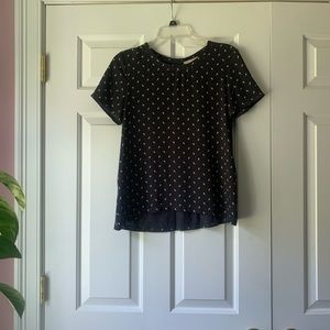 Loft Mixed Media Leaf-print Tee, Size XS